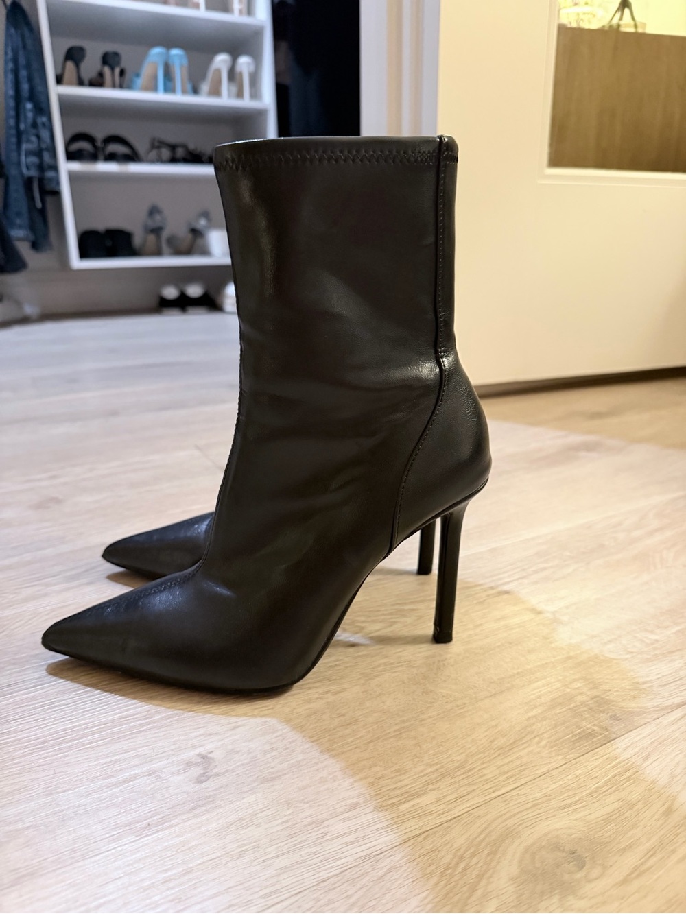 Zara leather Women's Black Pointed-Toe Stiletto Ankle Boots